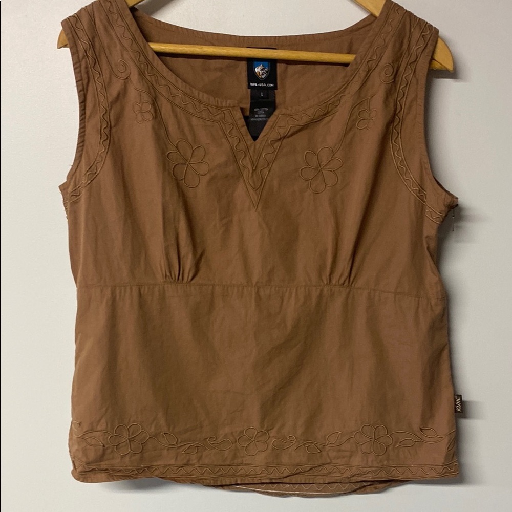 KUHL Embroidered Brown Sleeveless Top 100% Cotton - Picture 6 of 9